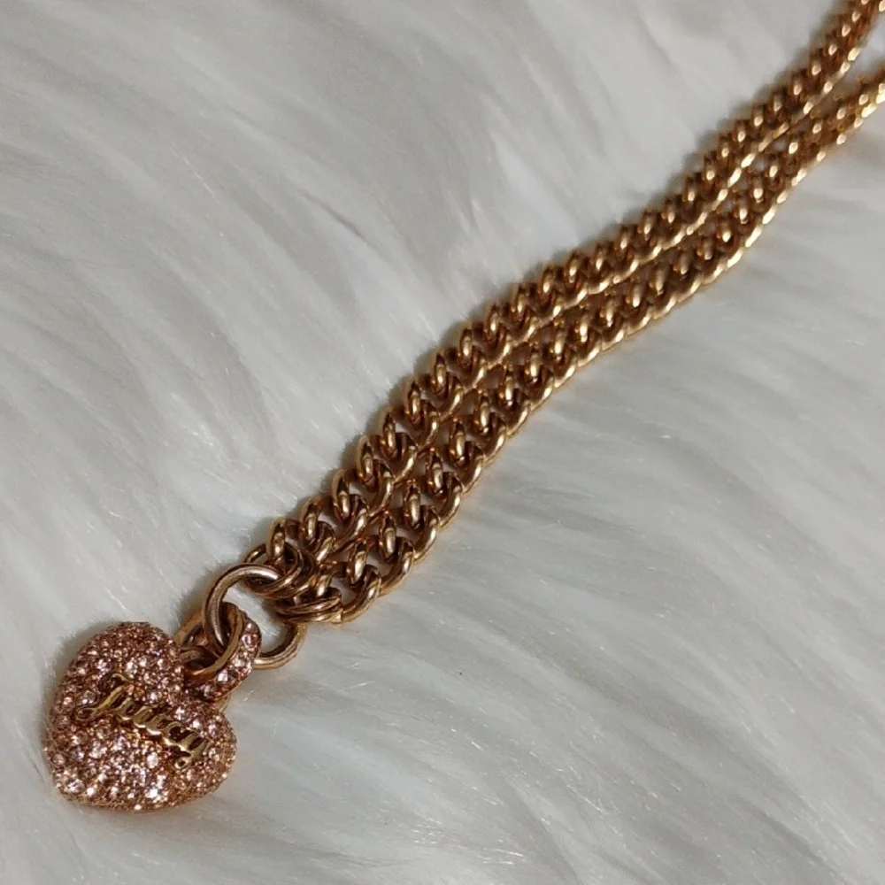 Juicy Couture Vtg Gold-Tone Pave Heart Pendant Chain Necklace - Picture 12 of 13